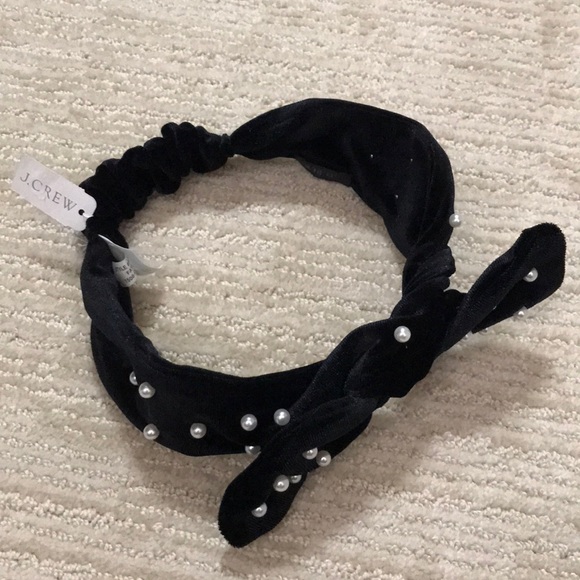J.Crew Black Suede Pearl Twisted Bow Hairband - Picture 5 of 6